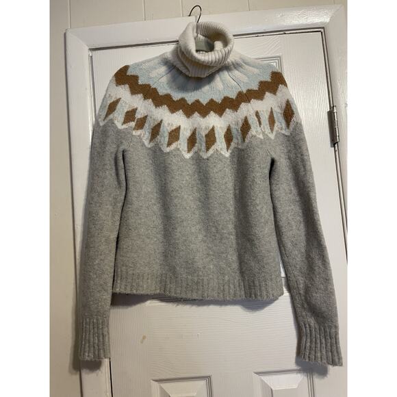 J. Crew Wool Alpaca Blend Chunky Ski Fair Isle Turtleneck Sweater Supersoft L - Picture 2 of 5